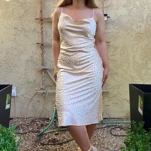 AARON & AMBER elegant cream satin like midi dress